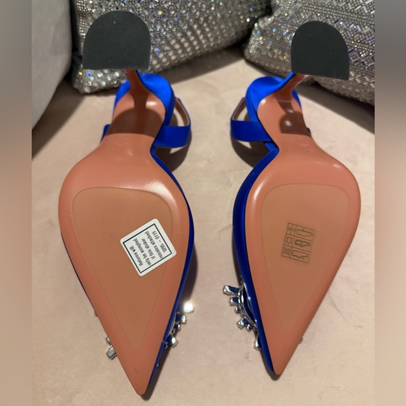 Amina Muaddi Begum Blue Heels with Crystal Embellishments - Picture 7 of 7